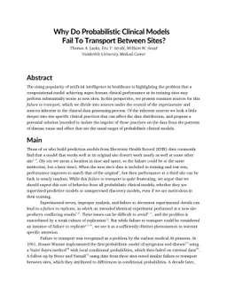 Why Do Probabilistic Clinical Models Fail To Transport Between Sites?
