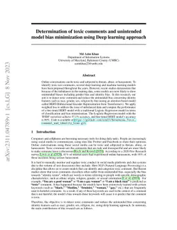 Determination of toxic comments and unintended model bias minimization
  using Deep learning approach