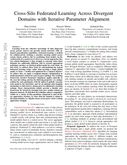 Cross-Silo Federated Learning Across Divergent Domains with Iterative
  Parameter Alignment