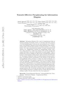 Towards Effective Paraphrasing for Information Disguise