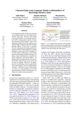 Characterizing Large Language Models as Rationalizers of
  Knowledge-intensive Tasks