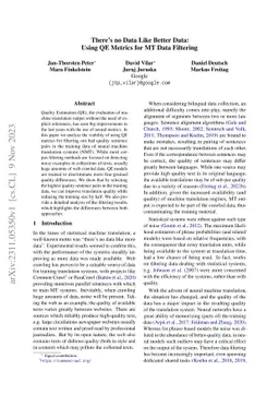 There's no Data Like Better Data: Using QE Metrics for MT Data Filtering