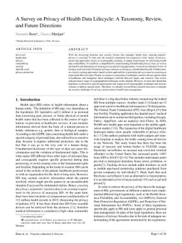 A Survey on Privacy of Health Data Lifecycle: A Taxonomy, Review, and
  Future Directions