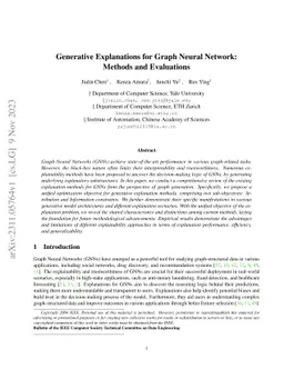 Generative Explanations for Graph Neural Network: Methods and
  Evaluations