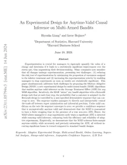 An Experimental Design for Anytime-Valid Causal Inference on Multi-Armed
  Bandits