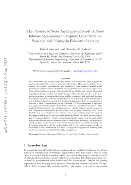 The Paradox of Noise: An Empirical Study of Noise-Infusion Mechanisms to
  Improve Generalization, Stability, and Privacy in Federated Learning