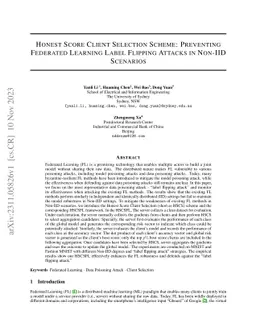 Honest Score Client Selection Scheme: Preventing Federated Learning
  Label Flipping Attacks in Non-IID Scenarios