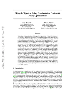 Clipped-Objective Policy Gradients for Pessimistic Policy Optimization