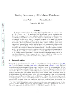 Testing Dependency of Unlabeled Databases