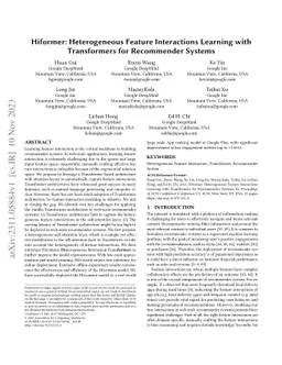 Hiformer: Heterogeneous Feature Interactions Learning with Transformers
  for Recommender Systems