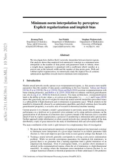 Minimum norm interpolation by perceptra: Explicit regularization and
  implicit bias