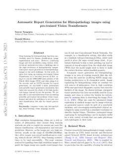 Automatic Report Generation for Histopathology images using pre-trained
  Vision Transformers