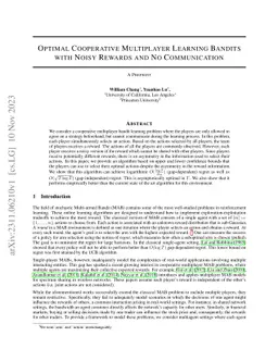 Optimal Cooperative Multiplayer Learning Bandits with Noisy Rewards and
  No Communication