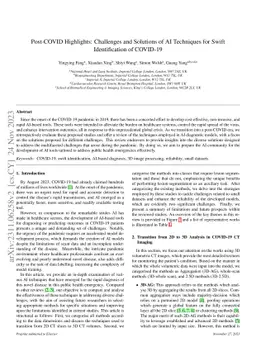 Post-COVID Highlights: Challenges and Solutions of AI Techniques for
  Swift Identification of COVID-19
