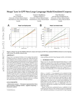 Heaps' Law in GPT-Neo Large Language Model Emulated Corpora