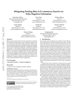 Mitigating Pooling Bias in E-commerce Search via False Negative
  Estimation
