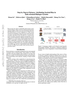 Step by Step to Fairness: Attributing Societal Bias in Task-oriented
  Dialogue Systems