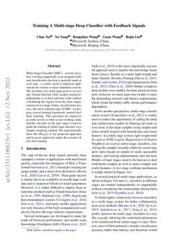 Training A Multi-stage Deep Classifier with Feedback Signals