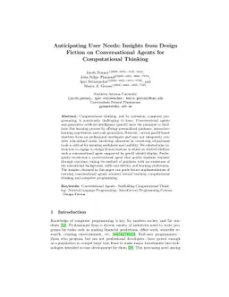 Anticipating User Needs: Insights from Design Fiction on Conversational
  Agents for Computational Thinking