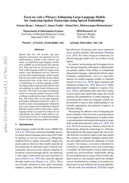 Teach me with a Whisper: Enhancing Large Language Models for Analyzing
  Spoken Transcripts using Speech Embeddings