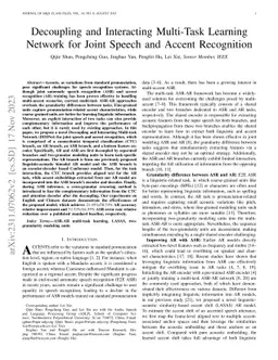 Decoupling and Interacting Multi-Task Learning Network for Joint Speech
  and Accent Recognition