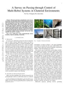 A Survey on Passing-through Control of Multi-Robot Systems in Cluttered
  Environments