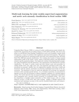 Multi-task learning for joint weakly-supervised segmentation and aortic
  arch anomaly classification in fetal cardiac MRI