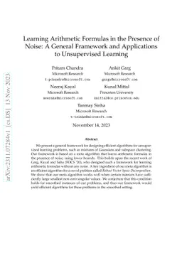 Learning Arithmetic Formulas in the Presence of Noise: A General
  Framework and Applications to Unsupervised Learning