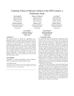 Exploring Values in Museum Artifacts in the SPICE project: a Preliminary
  Study