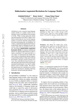 Hallucination Augmented Recitations for Language Models