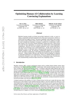 Optimising Human-AI Collaboration by Learning Convincing Explanations