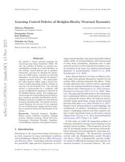 Learning Control Policies of Hodgkin-Huxley Neuronal Dynamics