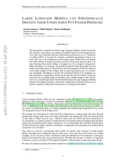 Large Language Models can Strategically Deceive their Users when Put
  Under Pressure