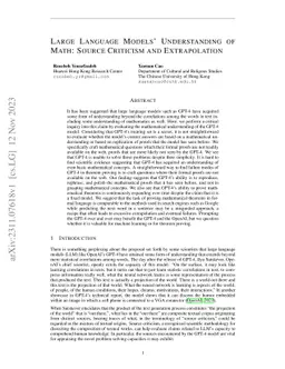 Large Language Models' Understanding of Math: Source Criticism and
  Extrapolation