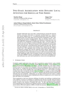 Two-Stage Aggregation with Dynamic Local Attention for Irregular Time
  Series