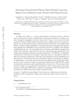 Statistical Parameterized Physics-Based Machine Learning Digital Twin
  Models for Laser Powder Bed Fusion Process
