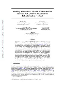 Learning Adversarial Low-rank Markov Decision Processes with Unknown
  Transition and Full-information Feedback