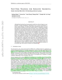 Test-Time Training for Semantic Segmentation with Output Contrastive
  Loss