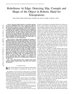 RoboSense At Edge: Detecting Slip, Crumple and Shape of the Object in
  Robotic Hand for Teleoprations