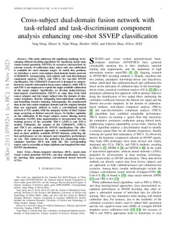 Cross-subject dual-domain fusion network with task-related and
  task-discriminant component analysis enhancing one-shot SSVEP classification