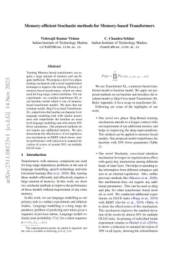 Memory-efficient Stochastic methods for Memory-based Transformers