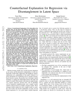 Counterfactual Explanation for Regression via Disentanglement in Latent
  Space