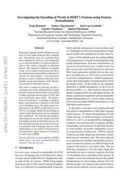 Investigating the Encoding of Words in BERT's Neurons using Feature
  Textualization
