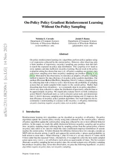 On-Policy Policy Gradient Reinforcement Learning Without On-Policy
  Sampling