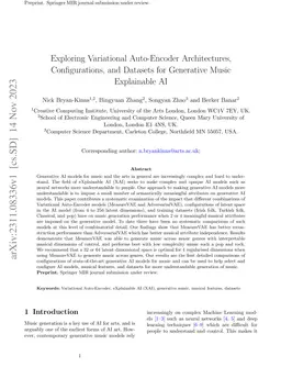 Exploring Variational Auto-Encoder Architectures, Configurations, and
  Datasets for Generative Music Explainable AI