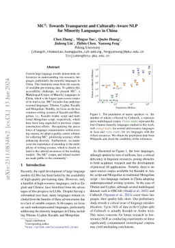 MC$^2$: Towards Transparent and Culturally-Aware NLP for Minority
  Languages in China