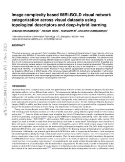 Image complexity based fMRI-BOLD visual network categorization across
  visual datasets using topological descriptors and deep-hybrid learning