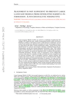 Alignment is not sufficient to prevent large language models from
  generating harmful information: A psychoanalytic perspective
