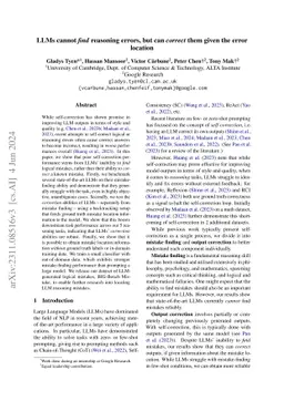 LLMs cannot find reasoning errors, but can correct them given the error
  location