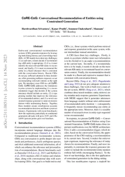 CoRE-CoG: Conversational Recommendation of Entities using Constrained
  Generation